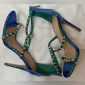 Liliana Blue and Green Embellished Heels